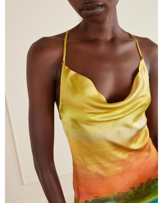 Donde Esteban Yellow Formentera Printed Silk-Blend Mini Dress
