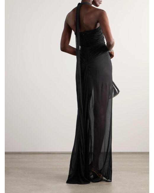 Dolce & Gabbana Black Draped Gathered Organza Halterneck Gown
