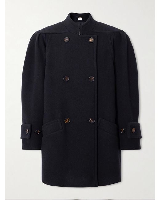 Chloé Blue Wool-Blend Double-Breasted Coat