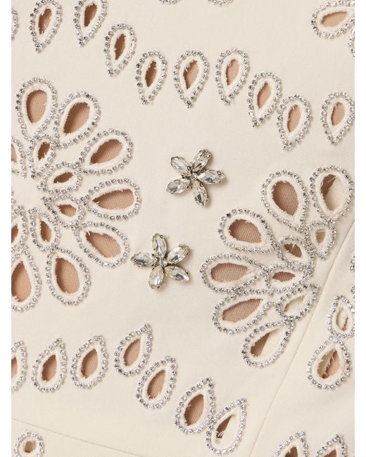 Oscar de la Renta Natural Crystal-embellished Broderie Anglaise Wool-blend Crepe Midi Dress