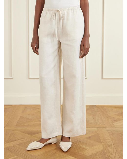 Staud White Mateo Linen Mid-Rise Wide-Leg Pants