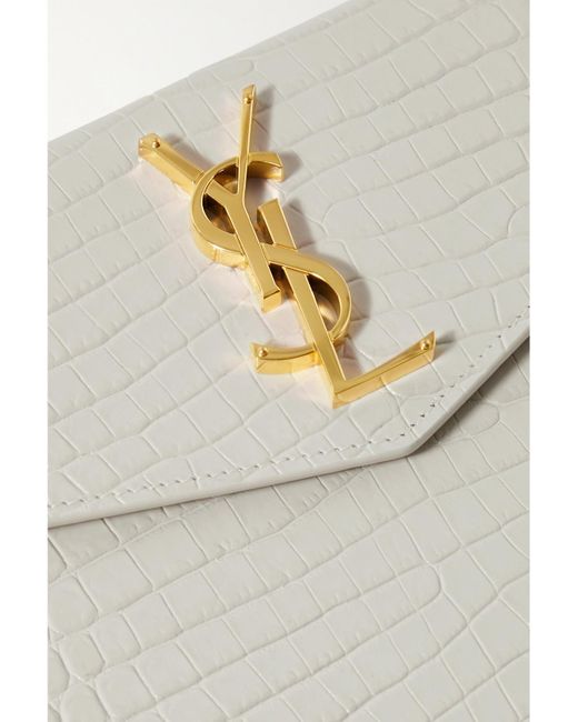 Saint Laurent Natural Uptown Croc-Effect Leather Pouch
