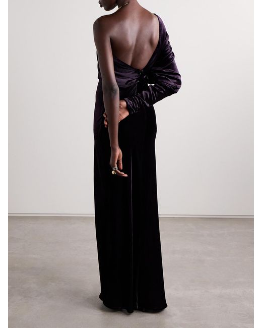 Zimmermann Black Illustration One-Sleeve Draped Velvet Maxi Dress