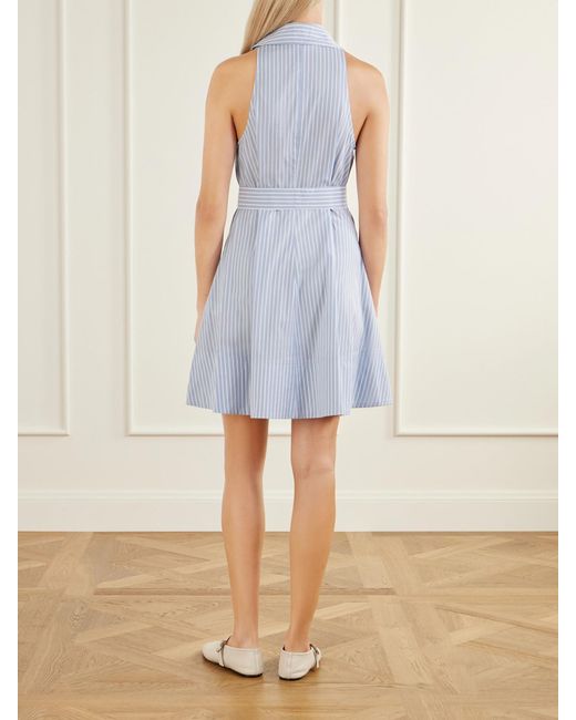 Veronica Beard Blue Florenz Belted Striped Cotton Mini Dress