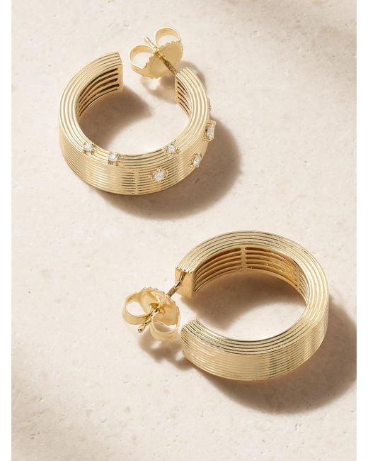 Sydney Evan Natural Fluted 14-Karat Diamond Medium Hoop Earrings