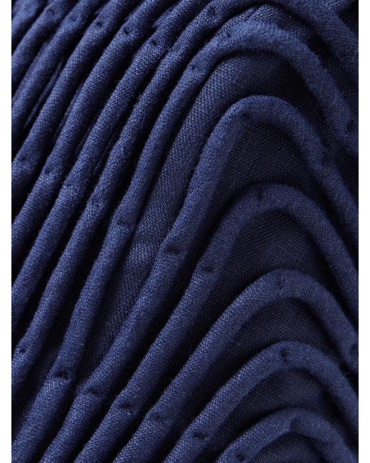 ANDRES OTALORA Blue Prateek Embroidered Linen Corset Top