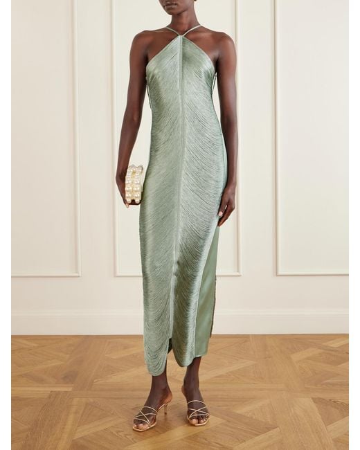 Cult Gaia White Renata Fringed Satin-Trimmed Mesh Gown