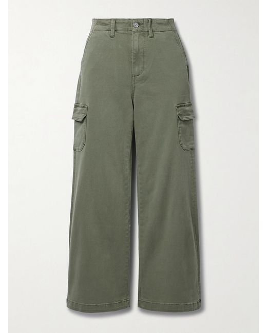 PAIGE Green Carly High-Rise Cotton-Blend Wide-Leg Cargo Pants