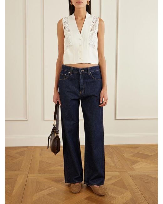 Maison Mayle Natural Ines Lace-Trimmed Wool-Twill Vest