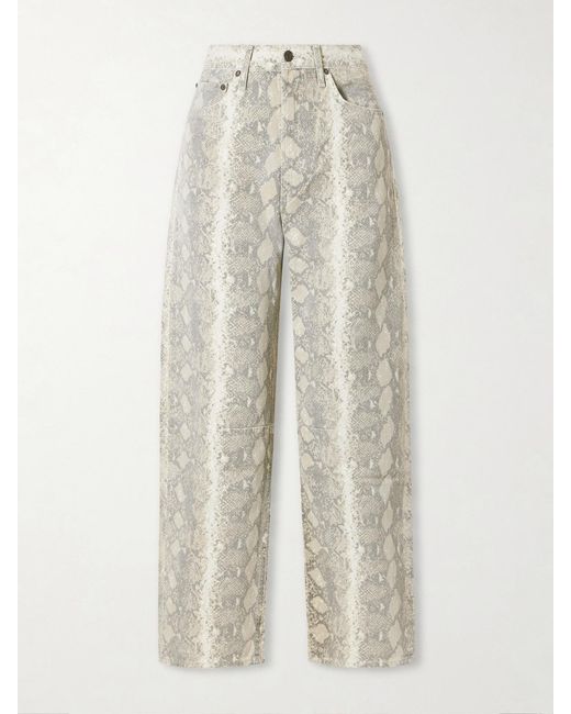Citizens of Humanity White Miro Long Snake-Print Mid-Rise Barrel-Leg Jeans