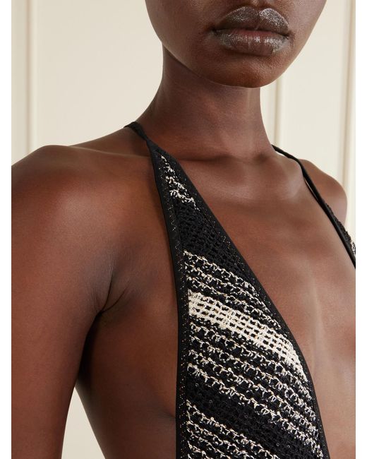 Missoni Black Striped Metallic Crochet-Knit One-Piece