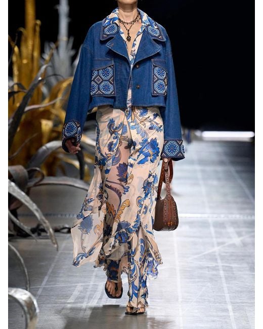 Etro White Floral-Print Chiffon Midi Shirt Dress