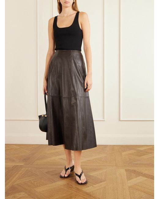 Arma Brown Eleni Paneled Leather Midi Skirt