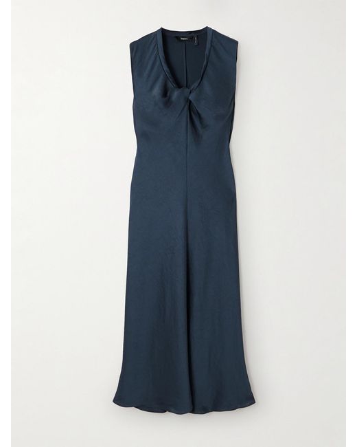 Theory Blue Twist Scoop Recycled-Satin Dress