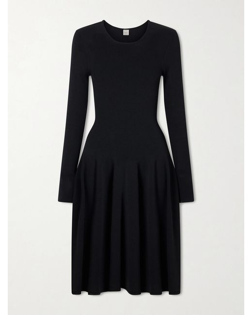 Totême Black Jersey Draped Knee-Length Dress
