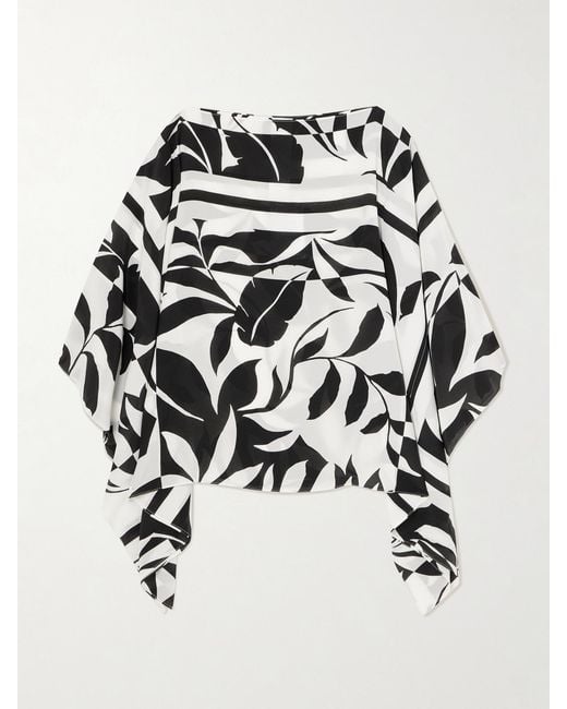 Max Mara White Beachwear Draped Printed Silk Crepe De Chine Blouse