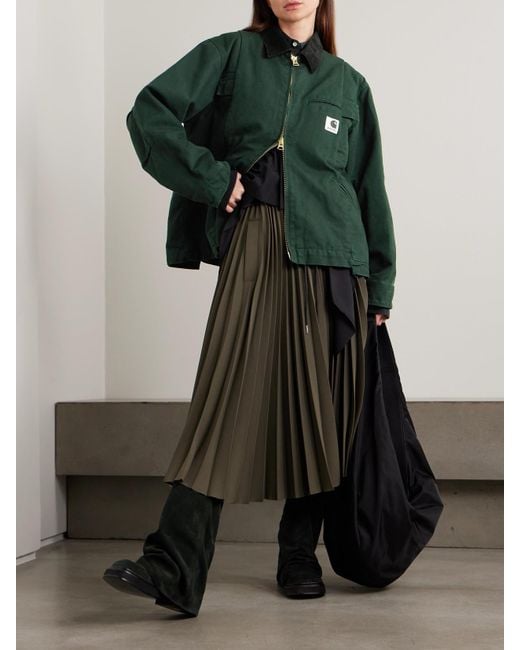 Sacai Green Carhartt Wip Duck Oversized Corduroy-Trimmed Appliquéd Cotton-Canvas Jacket