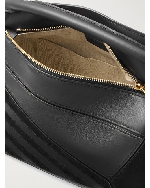 Loewe Black Puzzle Kleine Schultertasche Aus Leder Mit Velourslederbesätzen