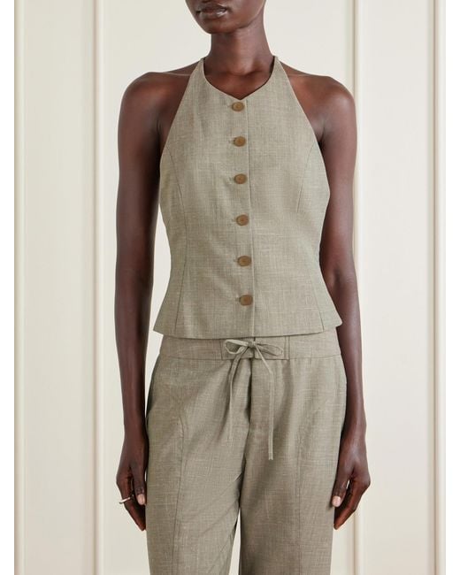 Christopher Esber Natural Banyan Crystal-Embellished Wool And Linen-Blend Vest