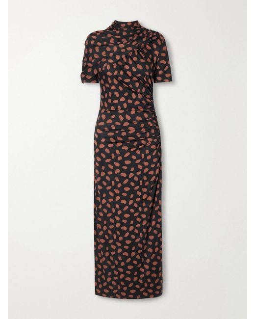 Johanna Ortiz Black Serene Safari Gathered Printed Jersey Midi Dress
