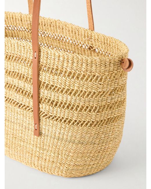 Muuñ Natural Bicro M Leather-Trimmed Woven Straw Tote