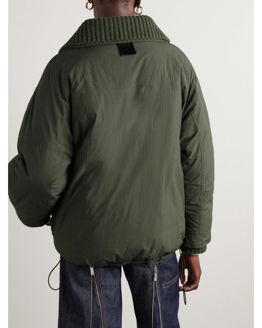 Proenza Schouler Green Veronica Ribbed-Knit Trimmed Padded Cotton-Blend Shell Coat