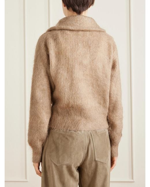 Brunello Cucinelli Natural Ribbed Brushed-Knit Zip-Up Cardigan