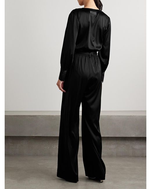 Rivet Utility Black The Partier Belted Silk-Blend Satin Jumpsuit