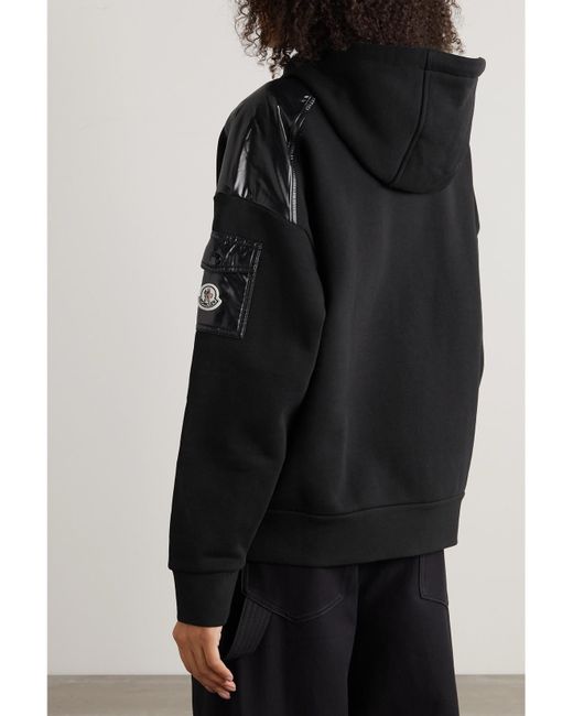 Moncler Black Glossed-Shell Trimmed Cotton-Jersey Hoodie