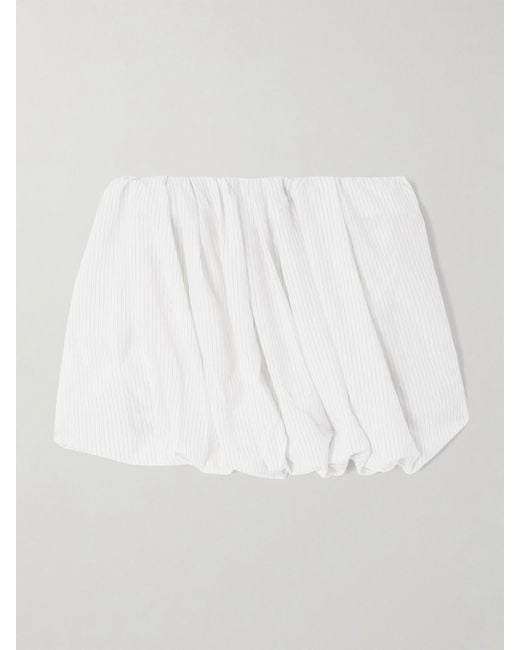J.W. Anderson White Pleated Pinstriped Poplin Mini Skirt