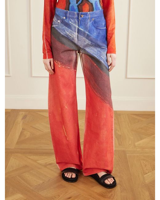 Gabriela Hearst Red Amoret Printed High-Rise Barrel-Leg Recycled Jeans