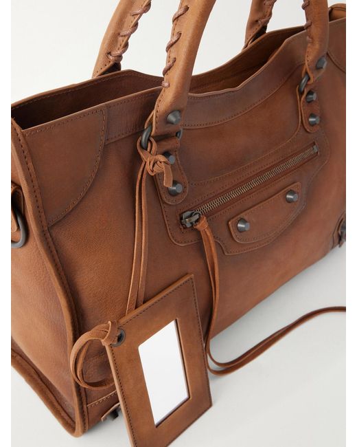 Balenciaga Brown Le City Crinkled-Leather Shoulder Bag