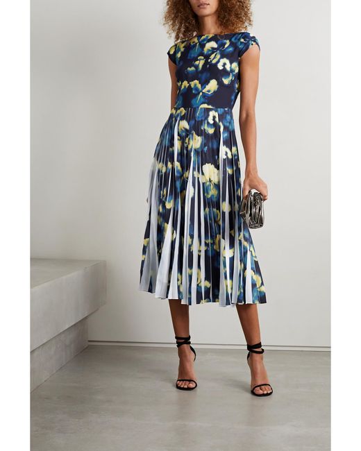 Jason Wu Blue Pleated Printed Crepe Midi Dress