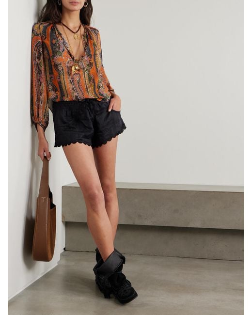 Isabel Marant Brown May Embellished Paisley-Print Silk-Georgette Blouse