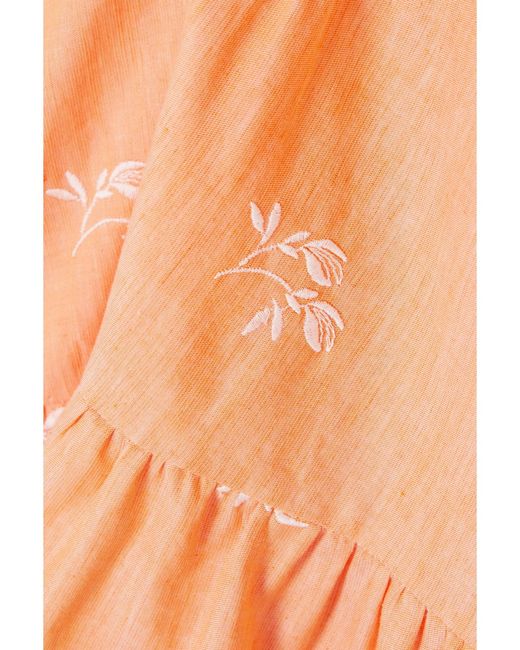 Erdem Orange Winona Tiered Embroidered Cotton-Blend Gauze Mini Shirt Dress