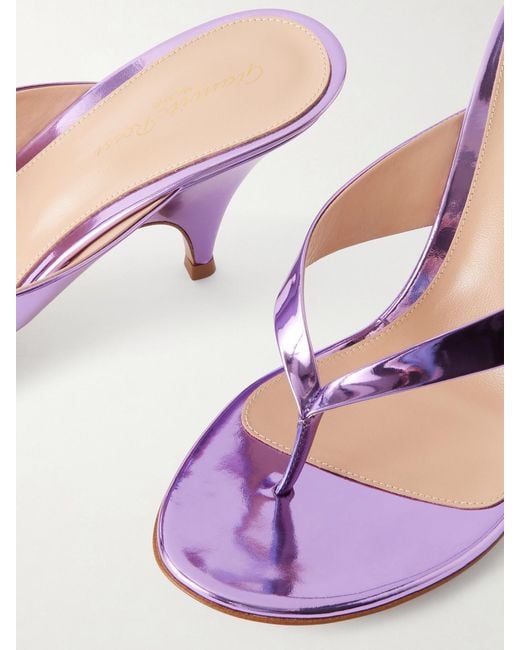 Gianvito Rossi Pink Sofia Thong 70 Mirrored-Leather Sandals