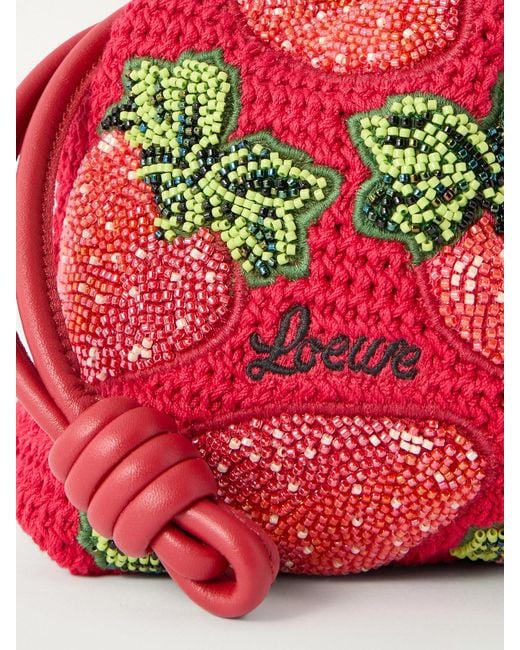 Loewe Red Paula's Ibiza Flamenco Leather-Trimmed Beaded Clutch Bag