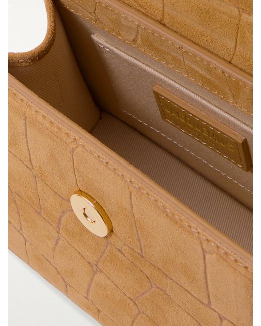 Jacquemus White Le Chiquito Moyen Croc-Effect Suede Shoulder Bag