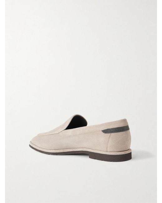 Brunello Cucinelli Natural Embellished Suede Loafers