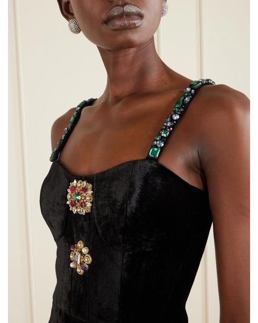 Balmain Black Embellished Velvet Mini Dress