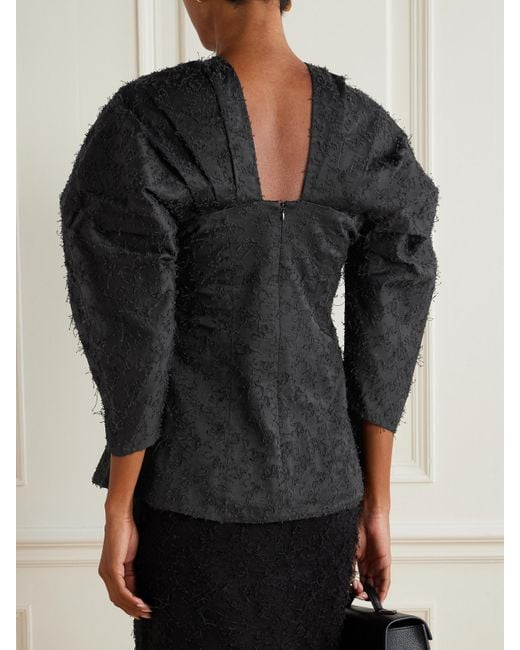 D'Estree Black Alice Gathered Fil Coupé Organic Cotton Top