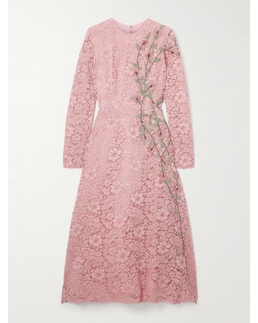Costarellos Pink Marlena Embellished Corded-Lace Midi Dress