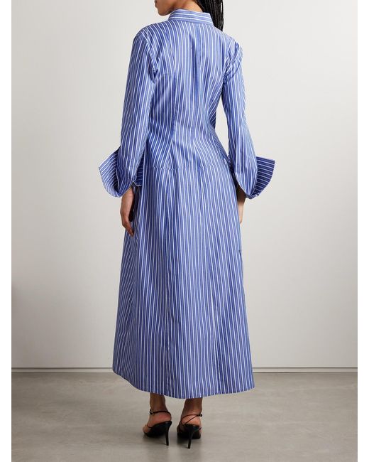 Brandon Maxwell Blue The Sammy Striped Cotton-Poplin Midi Shirt Dress