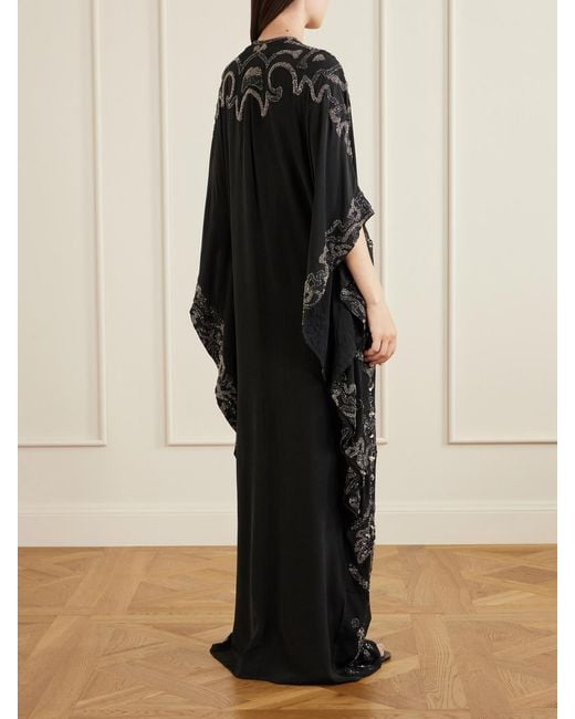 Johanna Ortiz Black Embellished Silk Maxi Dress