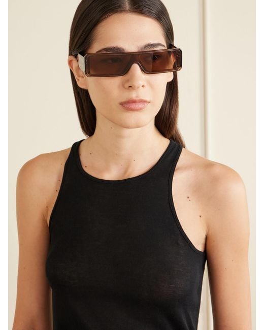 Rick Owens Brown Rectangular Frame Acetate Sunglasses
