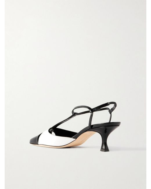 Manolo Blahnik White Turgimod 50 Two-Tone Patent-Leather Pumps