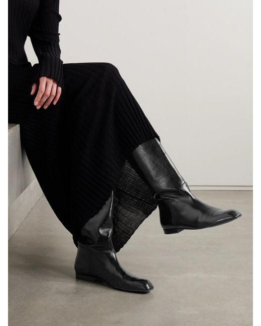 Khaite Black Colt Glossed-Leather Knee Boots