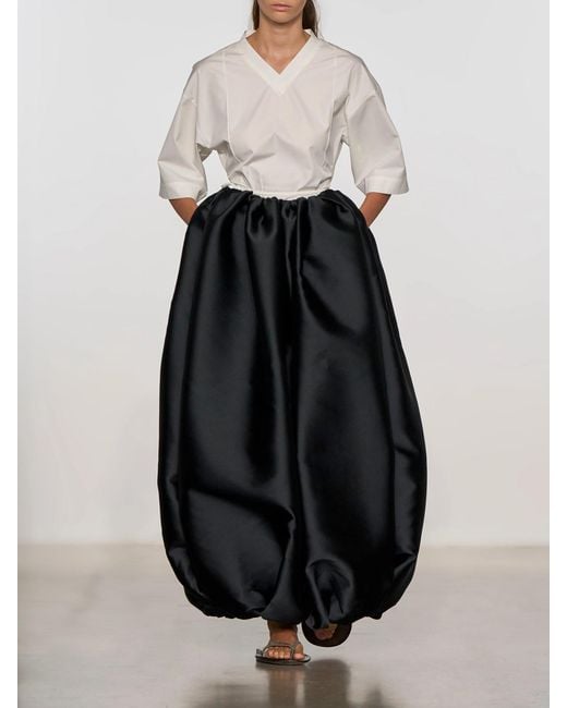 Calvin Klein Black Gathered Duchesse Satin Maxi Skirt