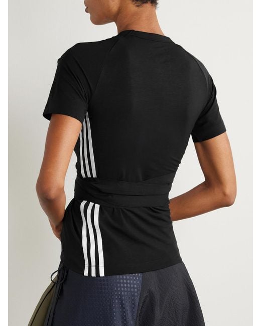 Adidas Originals Black Y-3 Tie-Detailed Striped Lyocell-Blend Jersey T-Shirt