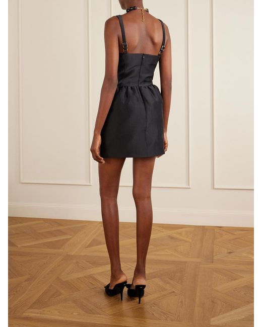 ShuShu/Tong Black Bow-Detailed Gathered Crepe Mini Dress